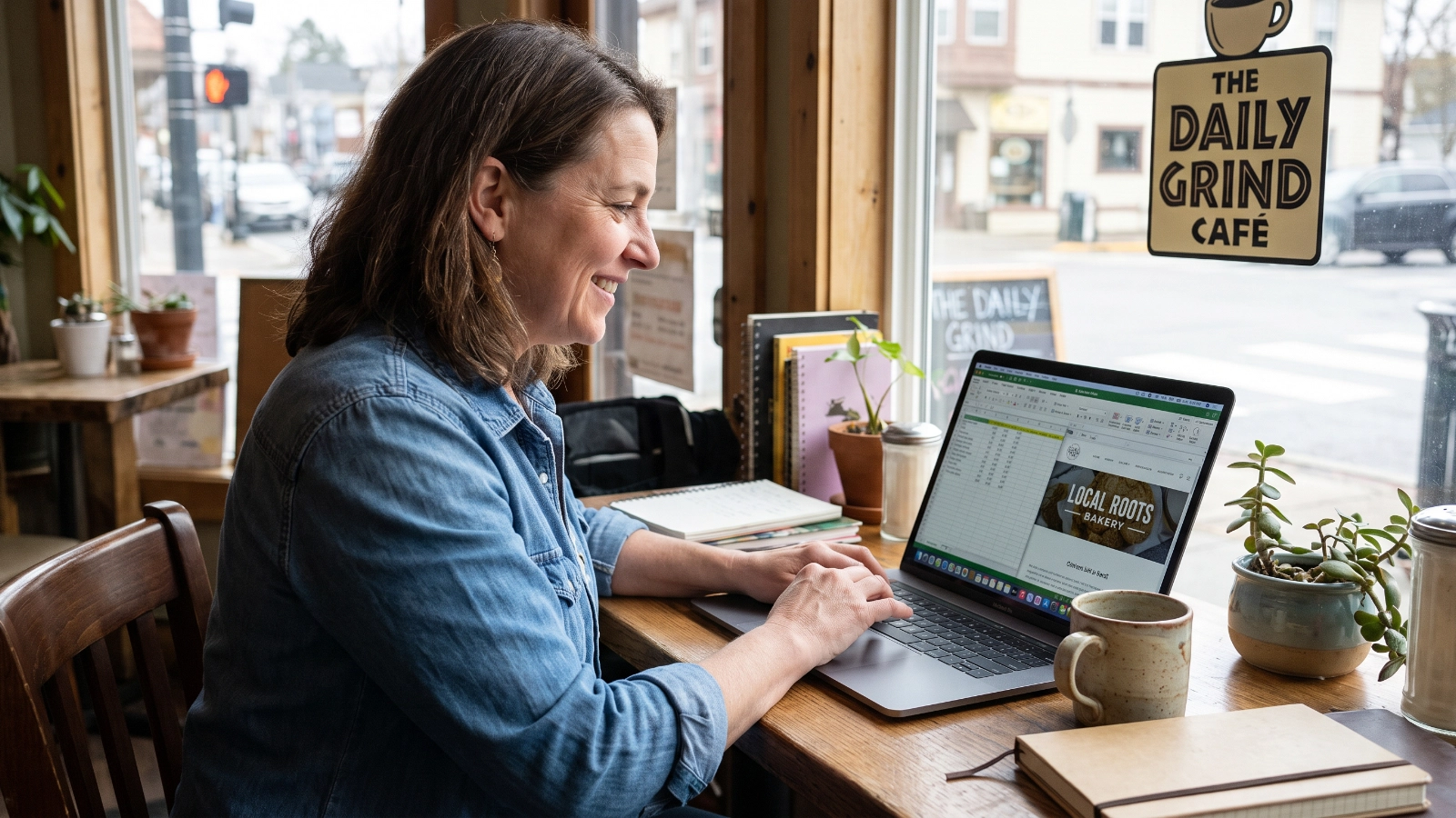 Small business team collaborating with AI tools